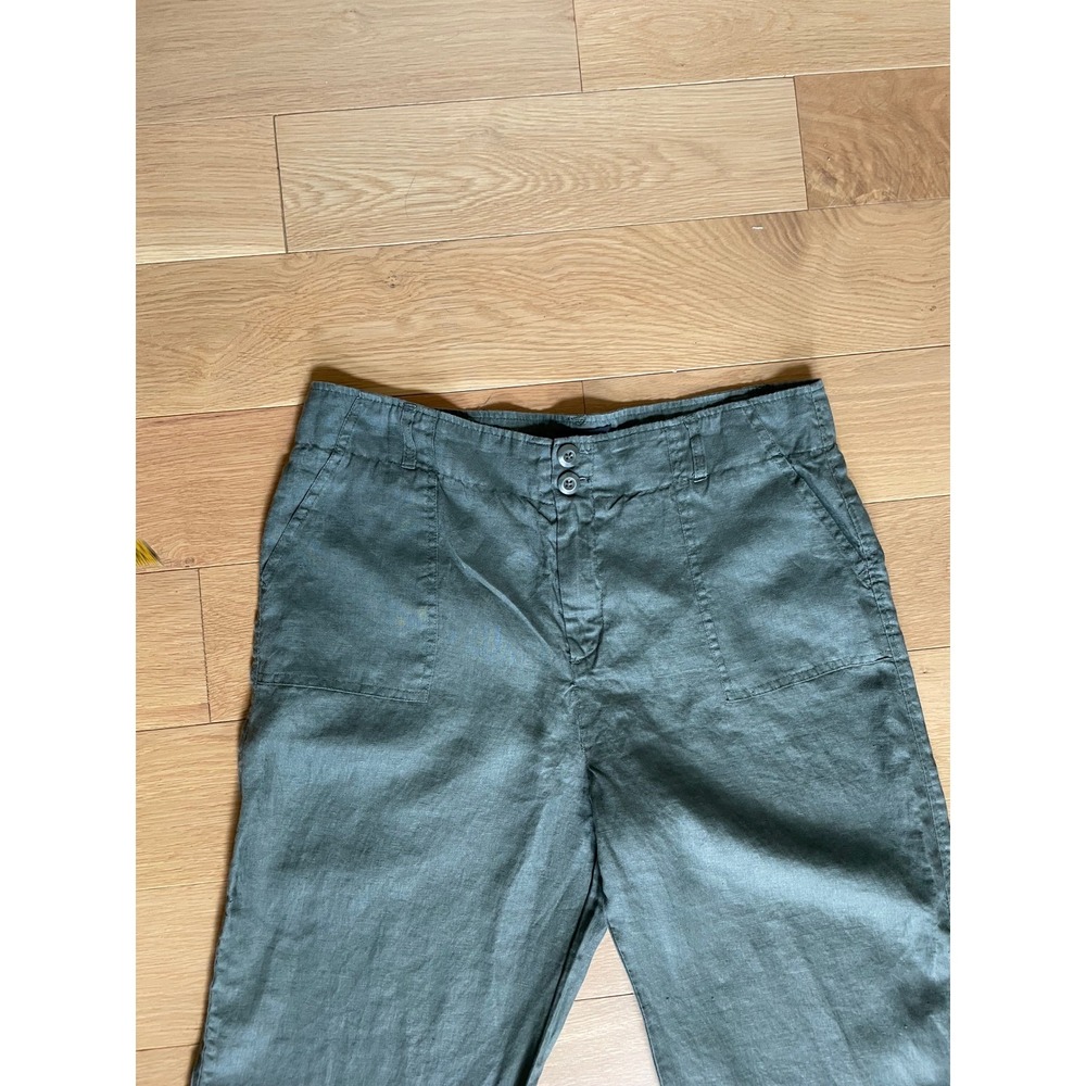Tahari Olive 100% Linen High Waisted Wide Leg Utility Pants Ankle S14 - Picture 3 of 11